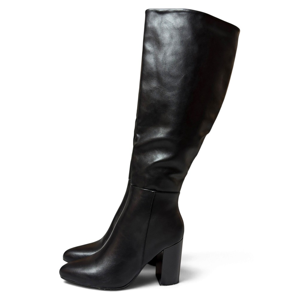 Goth Black Knee High Boots Pointed Toe Block Heel Grunge Minimalist Size 8.5
